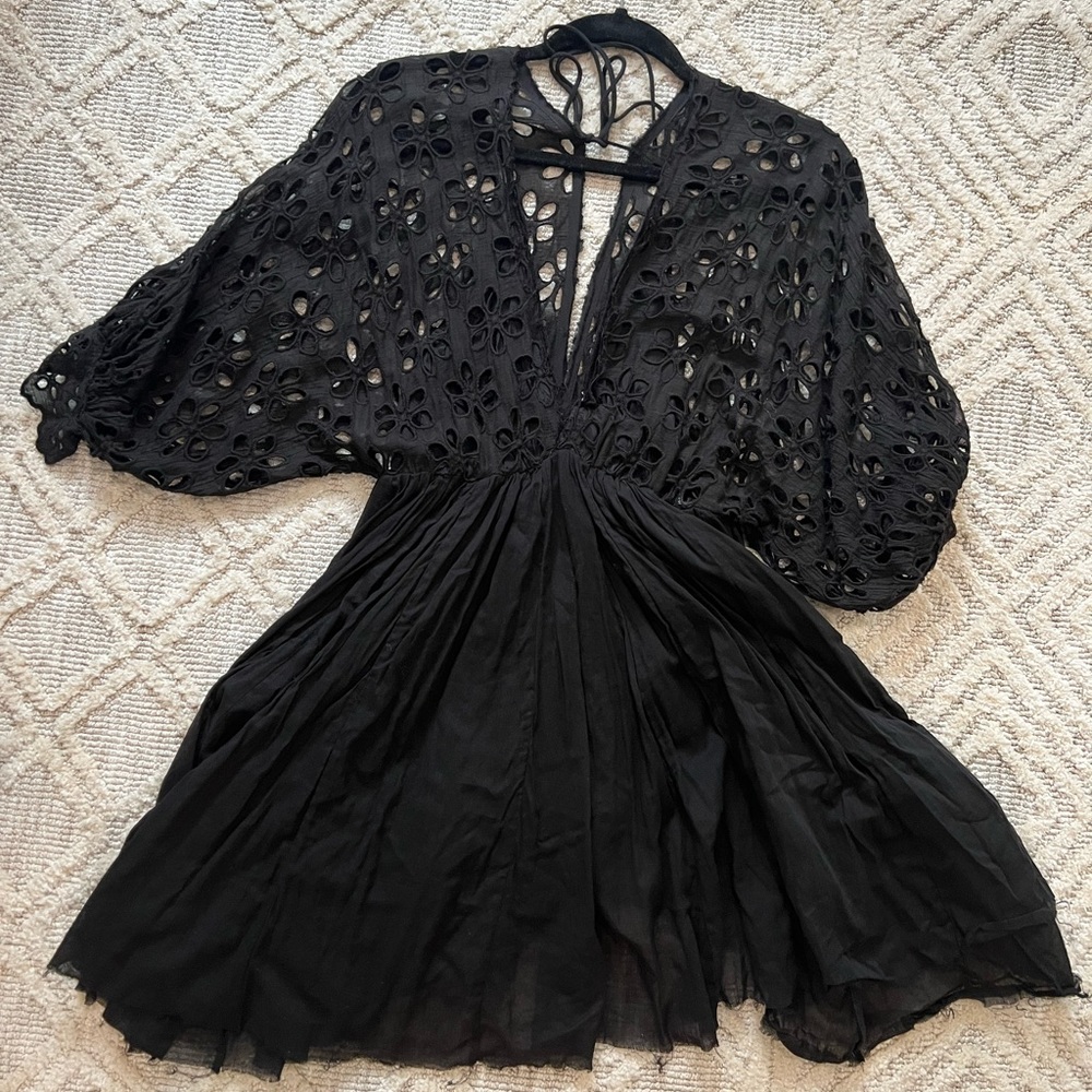 Fun, floral, black Free People mini dress.